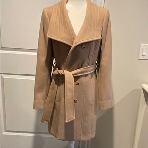 Babaton Tan Trench Coat with Wrap Style and Matching Belt